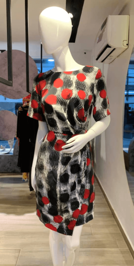 Red Pattern Midi Dress (UK 8 - GLD0045)