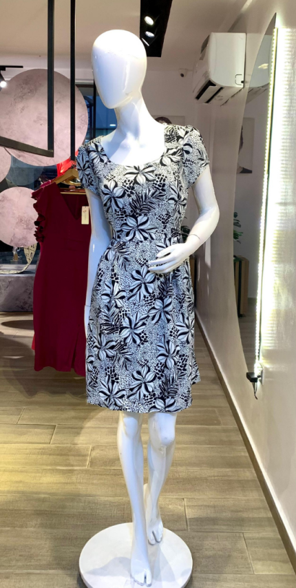 White Pattern Midi Dress (UK 8 - GLD0057)