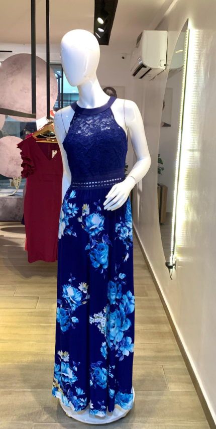 Blue Maxi Floral Dress (UK 10 - GLD0070)