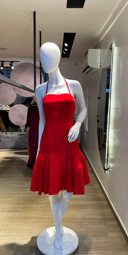 Red Halterneck Party Dress (UK 10 - GLDO185)