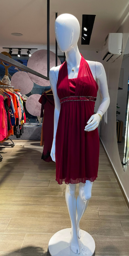 Red Halterneck Party Dress (UK 12  - GLD0136)
